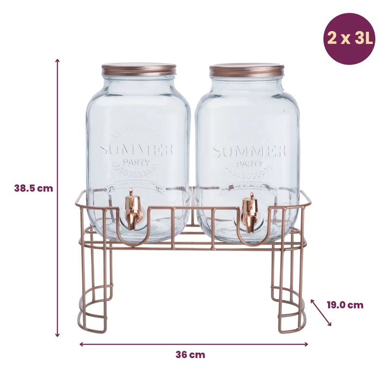 Cosy & Trendy Getränkespender - mit Halterung - 2 x 3 Liter