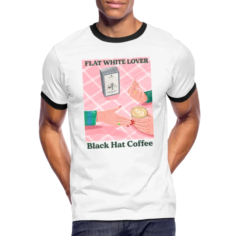 Flat White Lover Ringer T-Shirt für Herren
