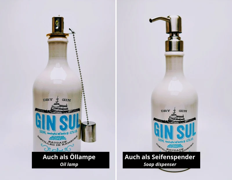 Gin Sul Vintage-Lampe | Handgemachte Upcycling Tischlampe aus Gin Sul | Einzigartige Geschenkidee | Retro Deko-Licht | Upcycling Leuchte