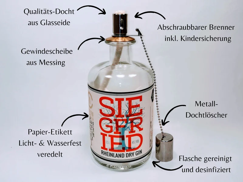 SALE: Upcycling Öllampen - Windlicht, Gartenfackel aus Gin, Rum und Whisky Flaschen - Reduziert