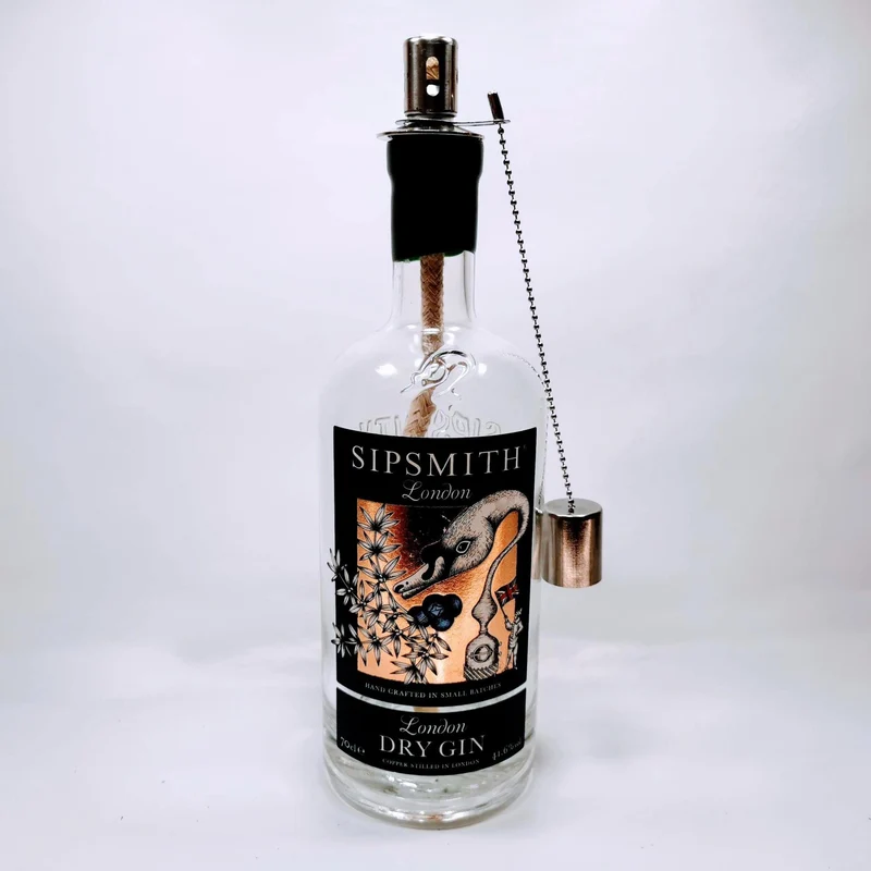 SALE: Upcycling Öllampen - Windlicht, Gartenfackel aus Gin, Rum und Whisky Flaschen - Reduziert