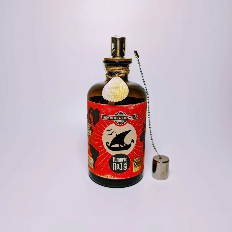 SALE: Upcycling Öllampen - Windlicht, Gartenfackel aus Gin, Rum und Whisky Flaschen - Reduziert