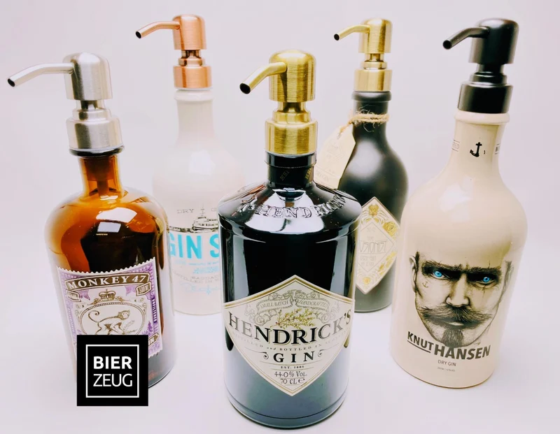 Gin Seifenspender aus echter Ginflasche – Handgemachter nachfüllbarer Pumpspender – Upcycling Seifenspender – Geschenkidee für Gin Liebhaber