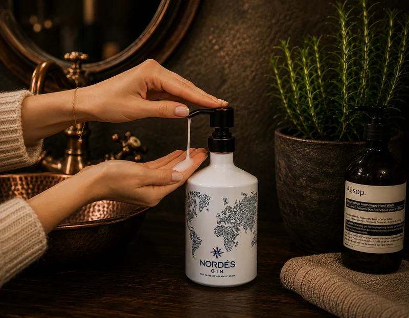 Gin Seifenspender aus echter Ginflasche – Handgemachter nachfüllbarer Pumpspender – Upcycling Seifenspender – Geschenkidee für Gin Liebhaber