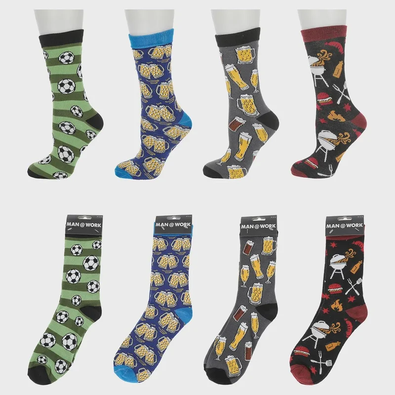 Lustiges Socken 4er Set – Bier, Grill, Fußball – Geschenkidee Männer – Größe 42–46