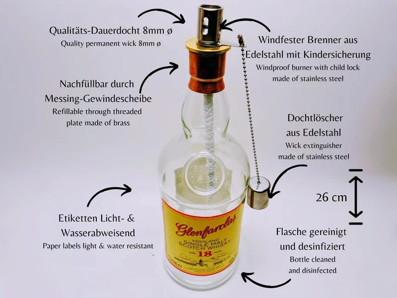 Whisky-Öllampe Glenfarclas | Handgemachte Öllampe aus Glenfarclas Whiskey Flaschen | Upcycling | Individuell | Geschenk | Schottland | Deko