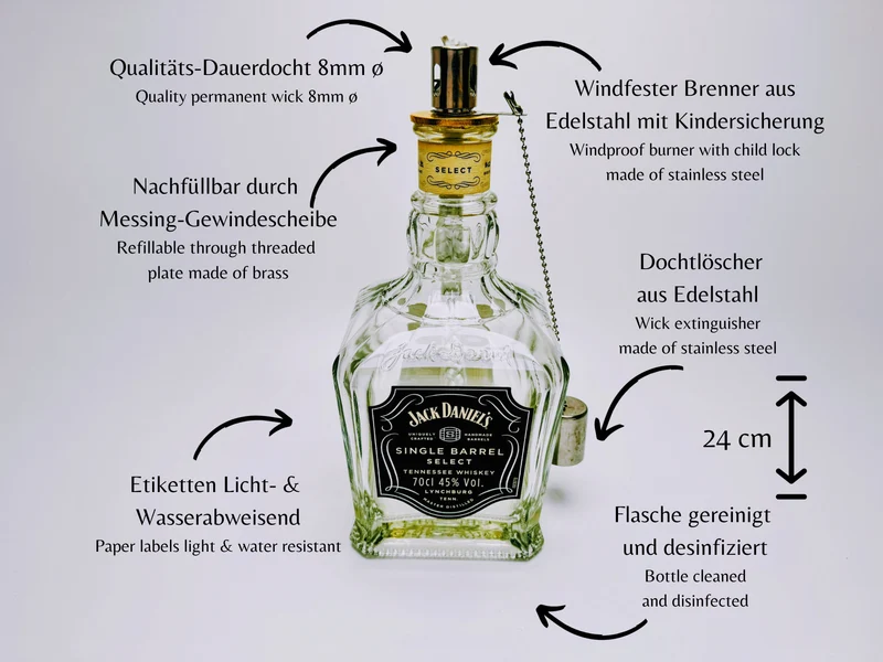 Whisky Öllampe aus echter Whiskyflasche – Handgemachte Upcycling Design Öllampe mit warmem Flammenlicht – Geschenkidee für Whisky Liebhaber