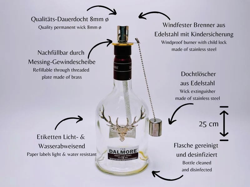Whisky-Öllampe Dalmore | Handgemachte Öllampe aus Dalmore Whiskey Flaschen | Upcycling | Individuell | Geschenk | Schottland | Deko