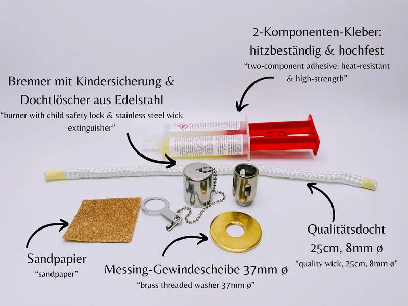 DIY Öllampen-Bausatz für Flaschen-Upcycling | Komplettset mit Kleber, Anleitung & Lampenöl | Verwandle deine Lieblings-Flaschen in Öllampen