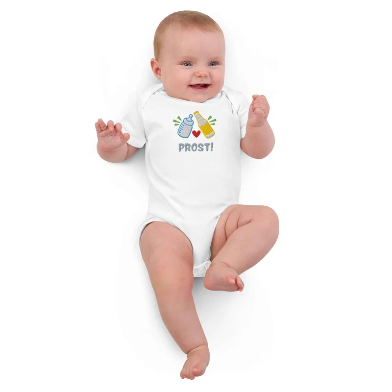 Baby Body mit Stick „Prost!“ – Bio Baumwolle – Geschenk für Bierliebhaber zum Papa-Werden