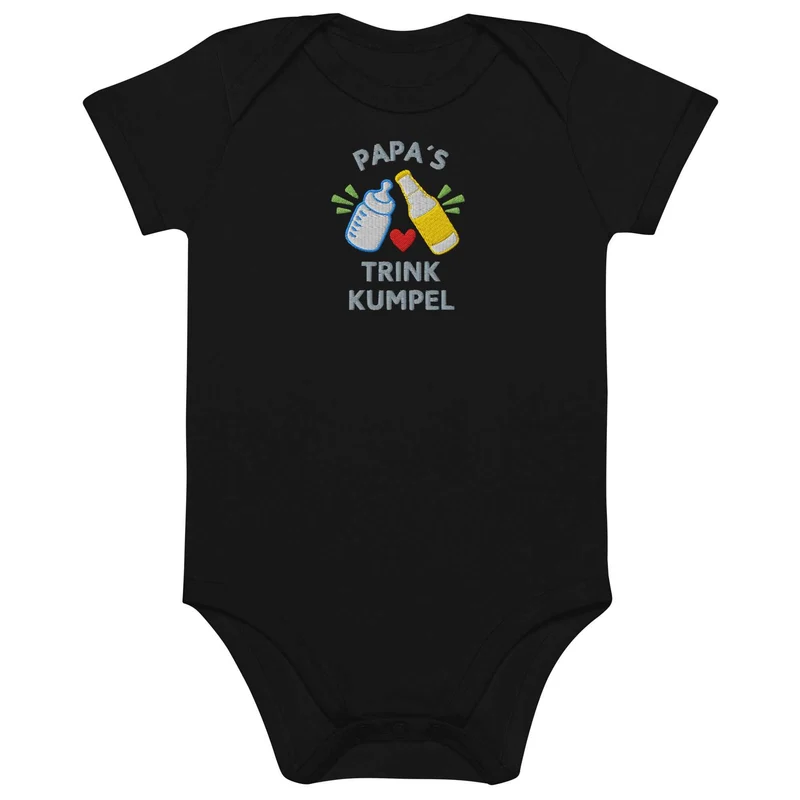 Baby Body "PAPA'S TRINK KUMPEL" – Bestickter lustiger Bio-Baumwoll-Strampler für Papas kleinen Trinkkumpan