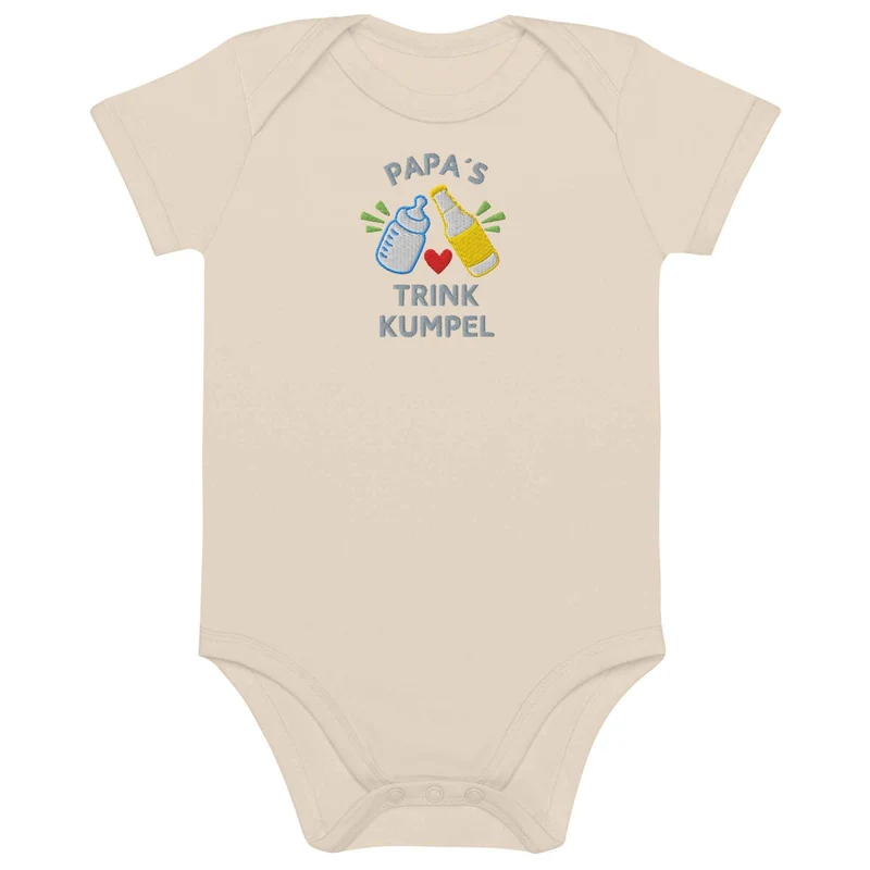 Baby Body "PAPA'S TRINK KUMPEL" – Bestickter lustiger Bio-Baumwoll-Strampler für Papas kleinen Trinkkumpan