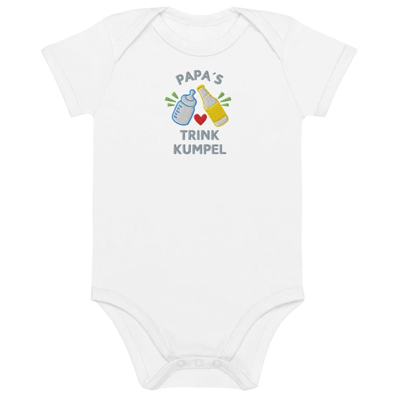Baby Body "PAPA'S TRINK KUMPEL" – Bestickter lustiger Bio-Baumwoll-Strampler für Papas kleinen Trinkkumpan