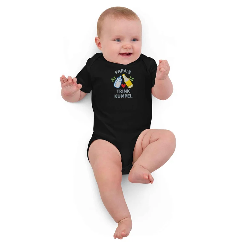 Baby Body "PAPA'S TRINK KUMPEL" – Bestickter lustiger Bio-Baumwoll-Strampler für Papas kleinen Trinkkumpan