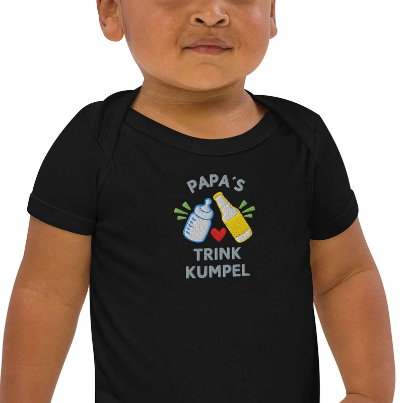 Baby Body "PAPA'S TRINK KUMPEL" – Bestickter lustiger Bio-Baumwoll-Strampler für Papas kleinen Trinkkumpan