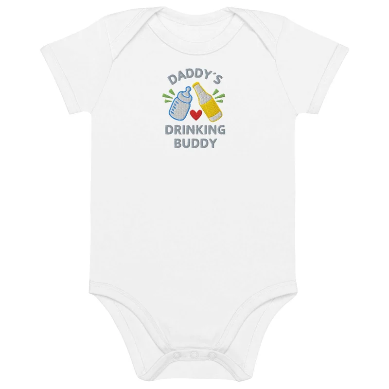 Baby Body DADDY’S DRINKING BUDDY – Bestickter lustiger Bio-Baumwoll-Strampler für Papas kleinen Trinkkumpan