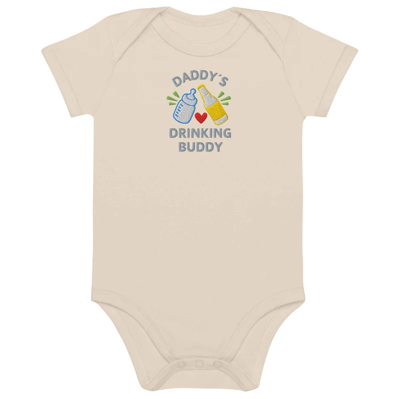 Baby Body DADDY’S DRINKING BUDDY – Bestickter lustiger Bio-Baumwoll-Strampler für Papas kleinen Trinkkumpan