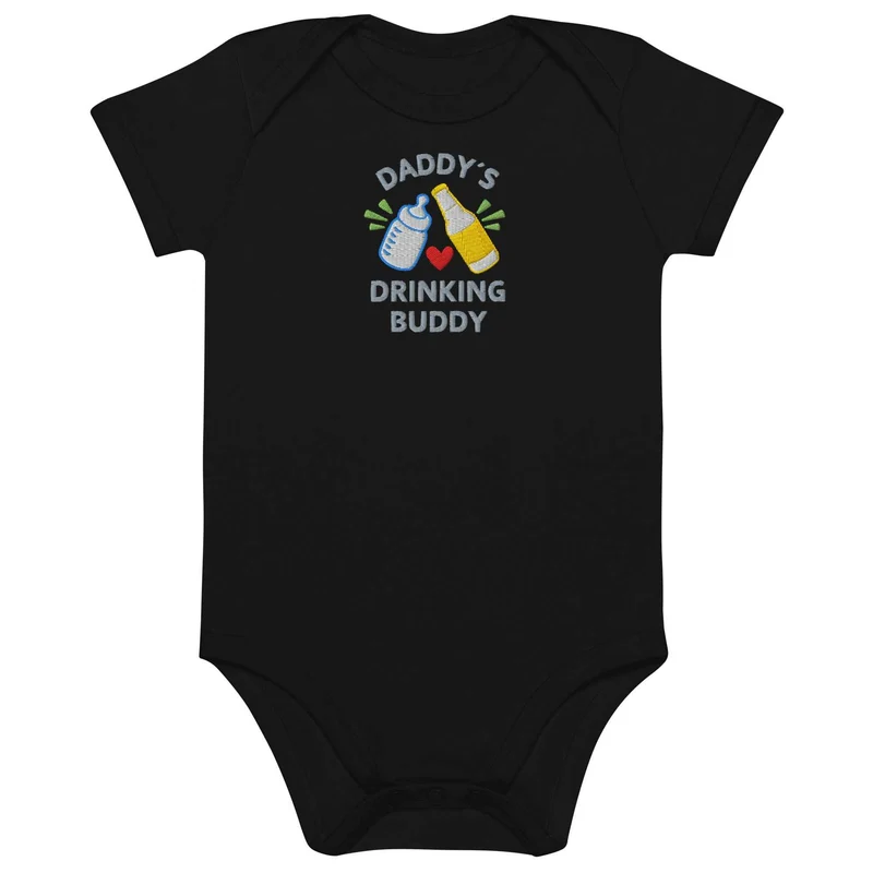 Baby Body DADDY’S DRINKING BUDDY – Bestickter lustiger Bio-Baumwoll-Strampler für Papas kleinen Trinkkumpan