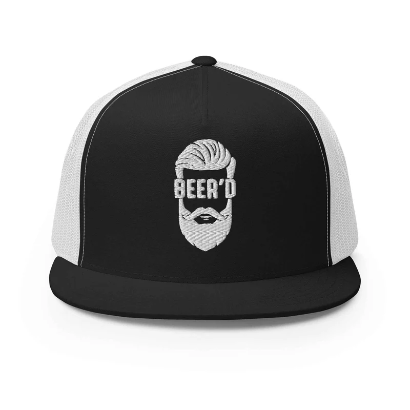 Trucker Cap BEER’D – Gesticktes bärtiges Gesicht mit Text BEER D, Bierliebhaber Geschenk, Snapback Hut, Craftbeer, Bart, Cappy