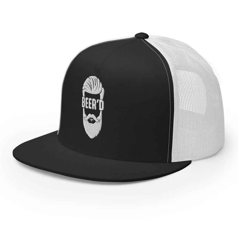 Trucker Cap BEER’D – Gesticktes bärtiges Gesicht mit Text BEER D, Bierliebhaber Geschenk, Snapback Hut, Craftbeer, Bart, Cappy