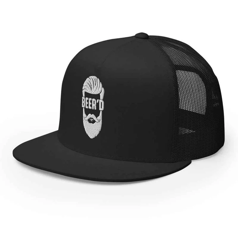 Trucker Cap BEER’D – Gesticktes bärtiges Gesicht mit Text BEER D, Bierliebhaber Geschenk, Snapback Hut, Craftbeer, Bart, Cappy
