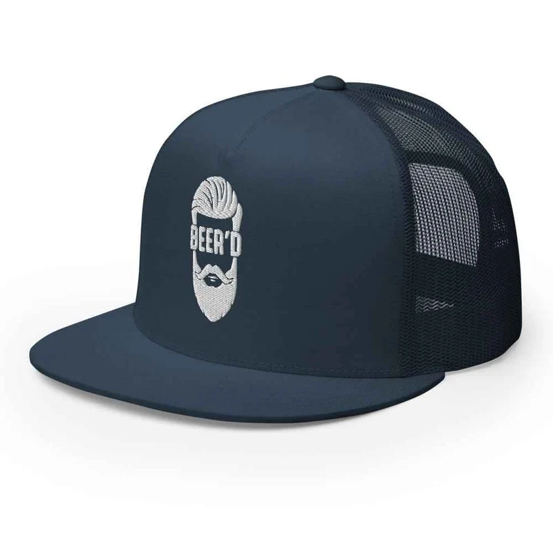 Trucker Cap BEER’D – Gesticktes bärtiges Gesicht mit Text BEER D, Bierliebhaber Geschenk, Snapback Hut, Craftbeer, Bart, Cappy