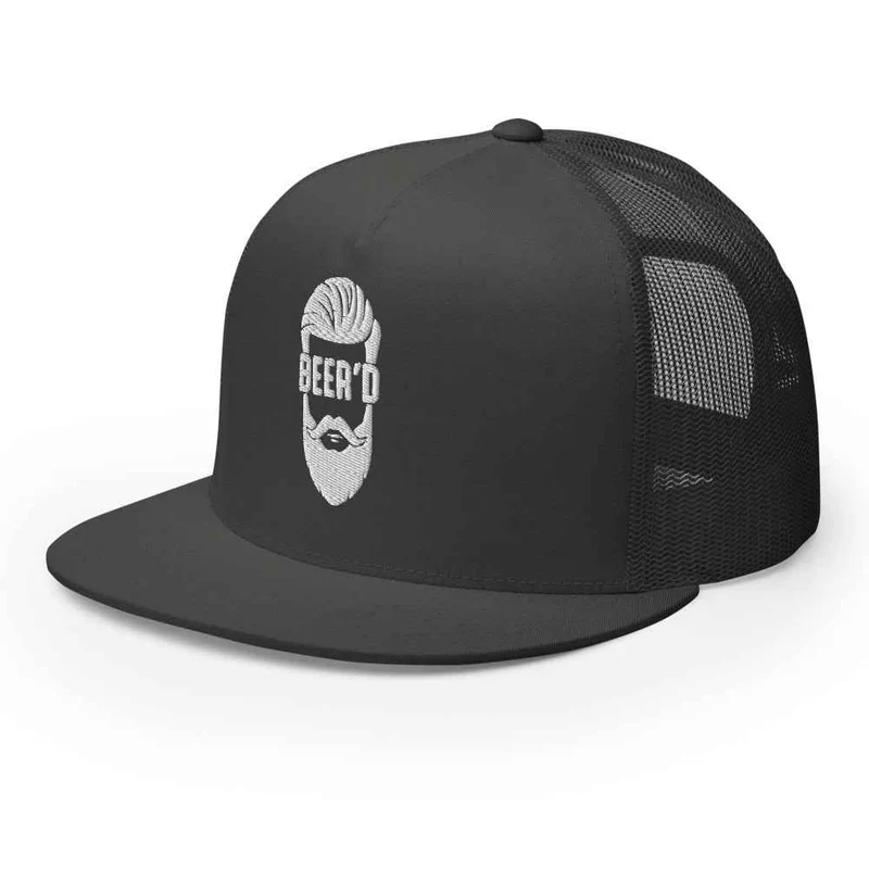 Trucker Cap BEER’D – Gesticktes bärtiges Gesicht mit Text BEER D, Bierliebhaber Geschenk, Snapback Hut, Craftbeer, Bart, Cappy