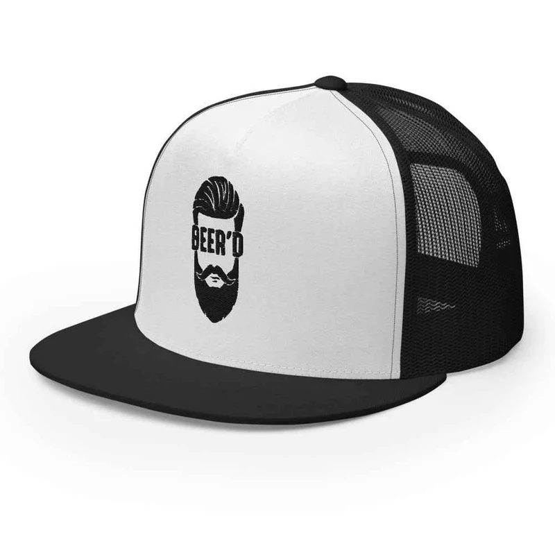 Trucker Cap BEER’D – Gesticktes bärtiges Gesicht mit Text BEER D, Bierliebhaber Geschenk, Snapback Hut, Craftbeer, Bart, Cappy