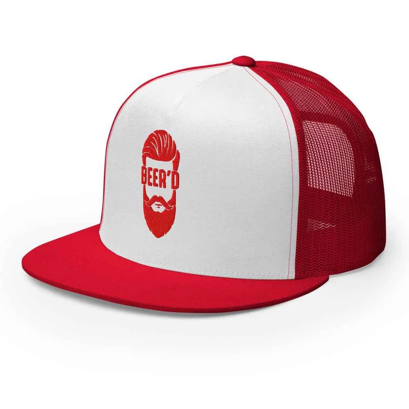 Trucker Cap BEER’D – Gesticktes bärtiges Gesicht mit Text BEER D, Bierliebhaber Geschenk, Snapback Hut, Craftbeer, Bart, Cappy
