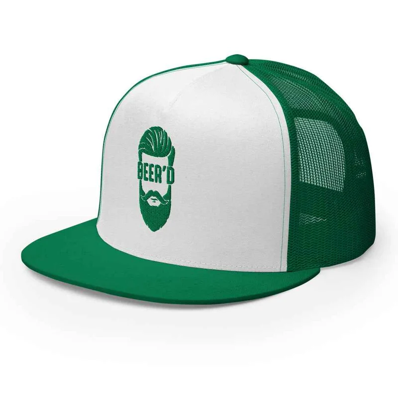 Trucker Cap BEER’D – Gesticktes bärtiges Gesicht mit Text BEER D, Bierliebhaber Geschenk, Snapback Hut, Craftbeer, Bart, Cappy