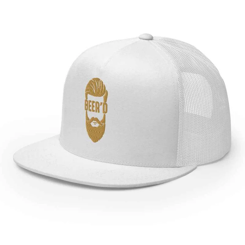 Trucker Cap BEER’D – Gesticktes bärtiges Gesicht mit Text BEER D, Bierliebhaber Geschenk, Snapback Hut, Craftbeer, Bart, Cappy