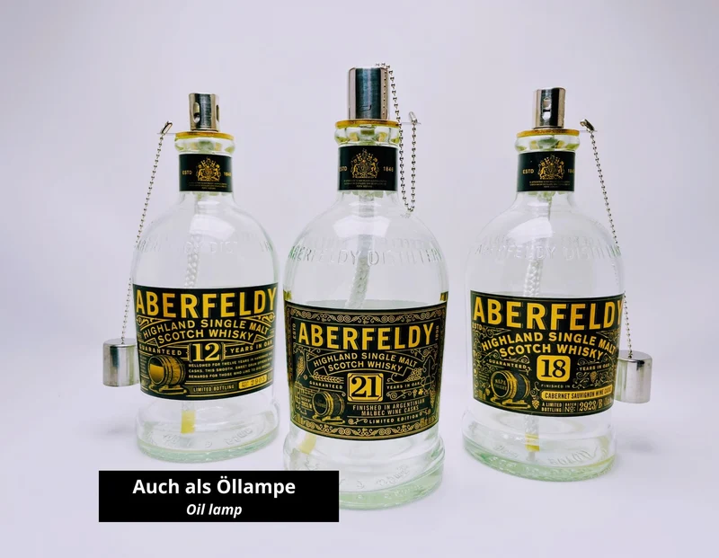 Aberfeldy Whisky Lampe | Handgemachte Upcycling Tischlampe aus Aberfeldy Whiskey | Einzigartige Geschenkidee | Deko-Licht | Schottland