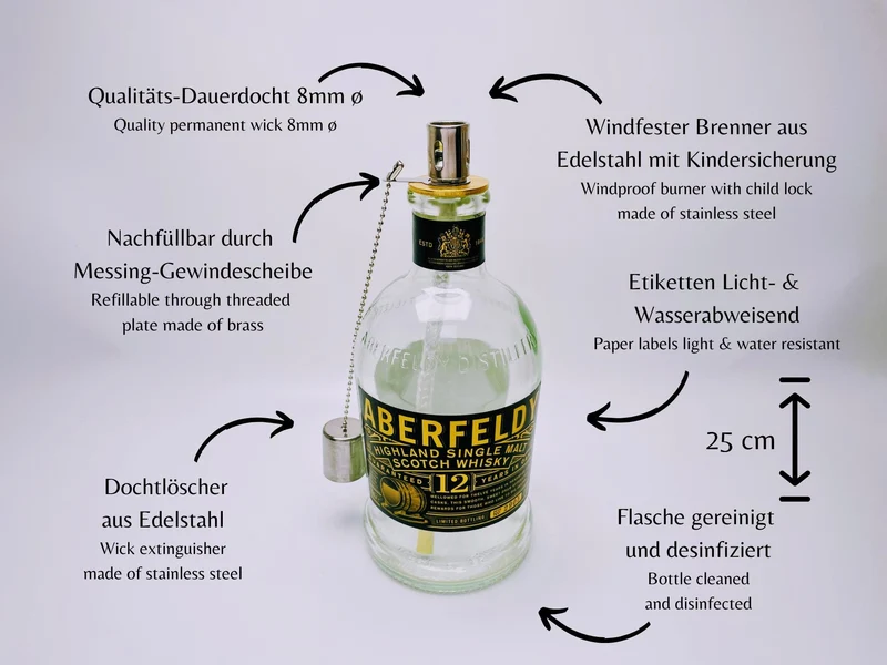 Whisky-Öllampe ”Aberfeldy” | Handgemachte Öllampe aus Aberfeldy Whiskey Flasche | Upcycling Deko | Individuelles Geschenk