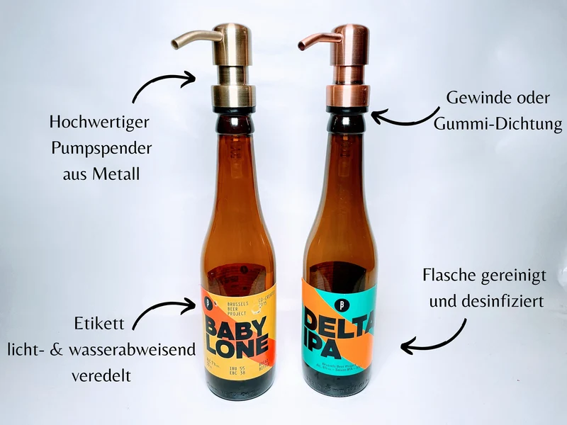 Crafbier-Seifenspender “Schaumkrone“ | Handgemachte & nachfüllbare Seifenspender aus Craftbeer-Flaschen | Upcycling Geschenk für Bier-Fans