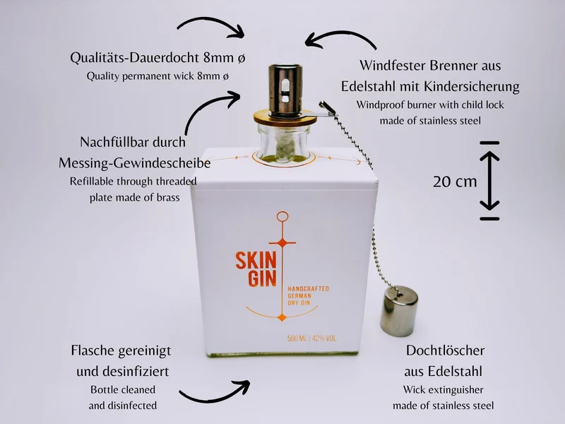 Gin Öllampe “Skin“ | Handgemachte Upcycling Lampe aus Gin Flasche | Vintage Deko | Individuell | Geschenkidee | Upcycling & Einzigartig