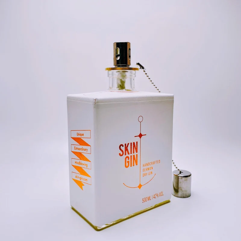 Gin Öllampe “Skin“ | Handgemachte Upcycling Lampe aus Gin Flasche | Vintage Deko | Individuell | Geschenkidee | Upcycling & Einzigartig