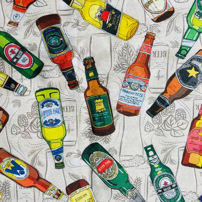 Bier Schürze | Handgefertigte Grillschürze mit Bier-Flaschen-Motiv | Kochschürze aus Stoff | 93x55cm | Originelle Geschenkidee für Grillfans