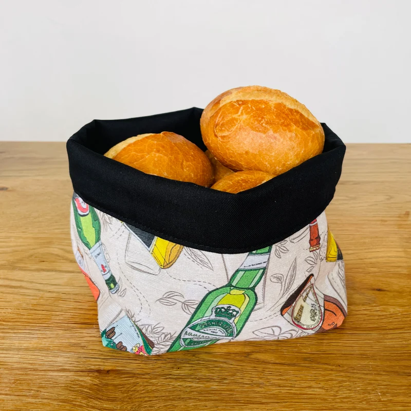 Brotkorb Bier-Motiv | Brotbeutel mit Bier-Flaschen-Design | Brötchentasche aus Stoff | Handgefertigt
