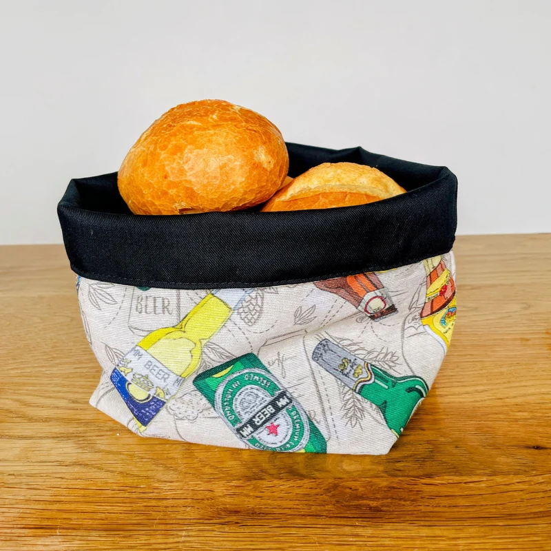 Brotkorb Bier-Motiv | Brotbeutel mit Bier-Flaschen-Design | Brötchentasche aus Stoff | Handgefertigt