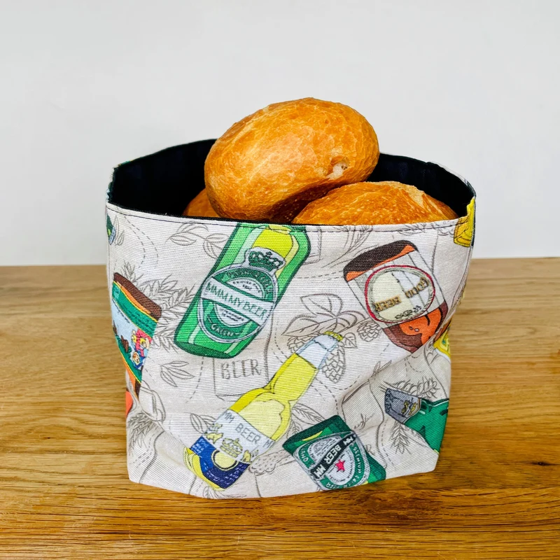 Brotkorb Bier-Motiv | Brotbeutel mit Bier-Flaschen-Design | Brötchentasche aus Stoff | Handgefertigt
