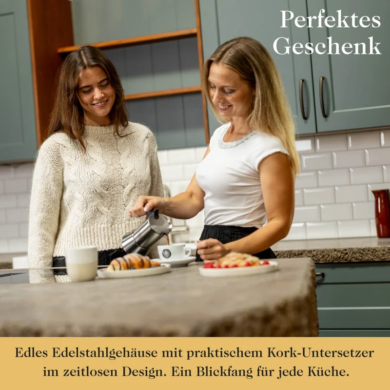 Premium Espressokocher aus elegantem Edelstahl inkl. Untersetzer
