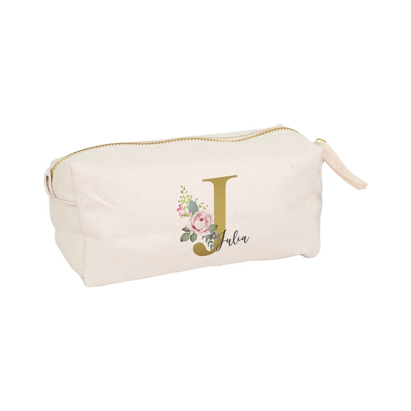 Beautycase & Schlampermäppchen mit Initiale und Name personalisiert | Kleine Tasche mit Blumen Motiv