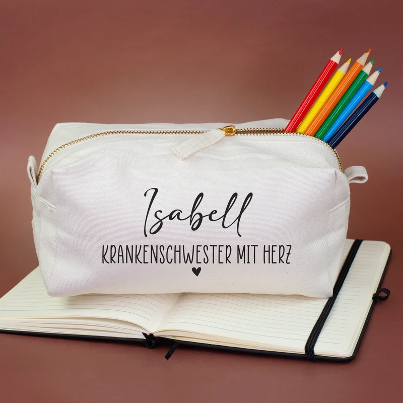 Schlampermäppchen & Beautycase mit Herz als Geschenk für Frauen | Tasche personalisiert in 2 Größen
