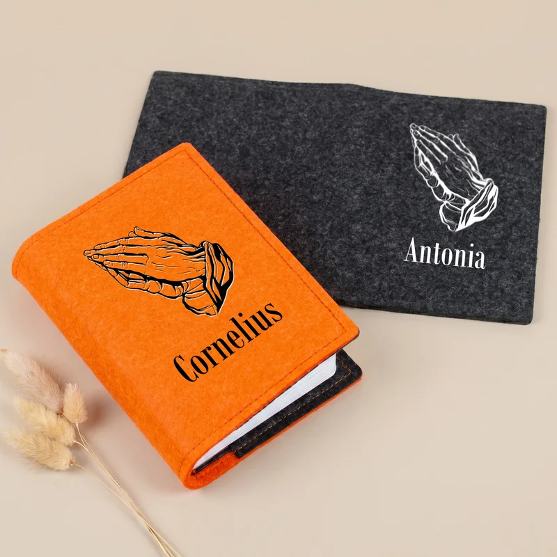 Personalisierte Buchhülle für Gotteslob mit Motiv betende Hände & Name | Hülle für Gesangbuch & Bibel