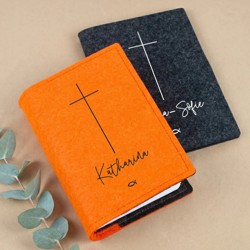 Buchhülle für Gotteslob mit Kreuz & Ichthys Fisch | Personalisierte Schutzhülle für Gesangbuch mit Name