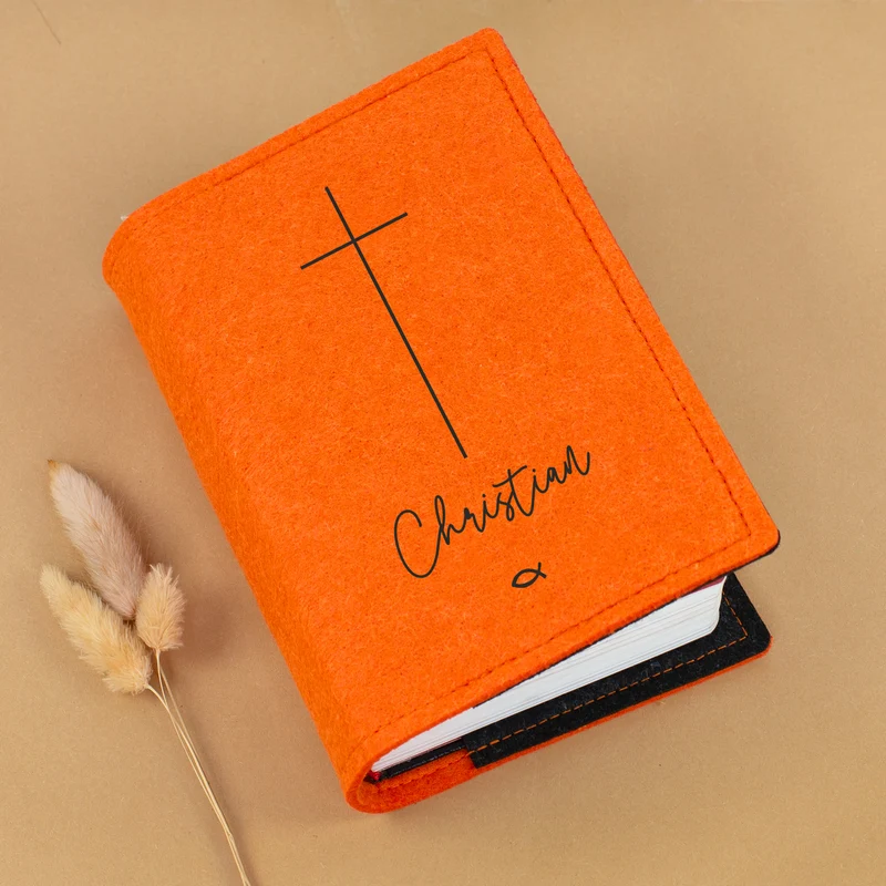 Buchhülle für Gotteslob mit Kreuz & Ichthys Fisch | Personalisierte Schutzhülle für Gesangbuch mit Name