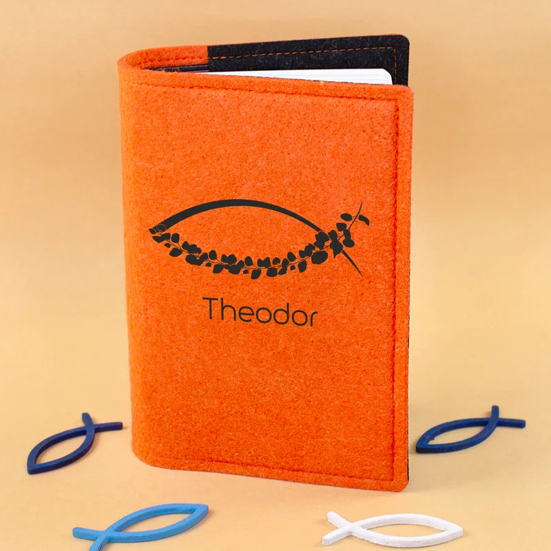 Buchhülle für Gotteslob mit Ichthys Fisch Motiv & Name | Personalisierte Schutzhülle für Gesangbuch
