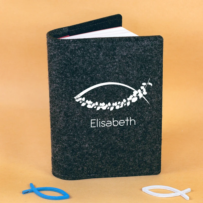 Buchhülle für Gotteslob mit Ichthys Fisch Motiv & Name | Personalisierte Schutzhülle für Gesangbuch