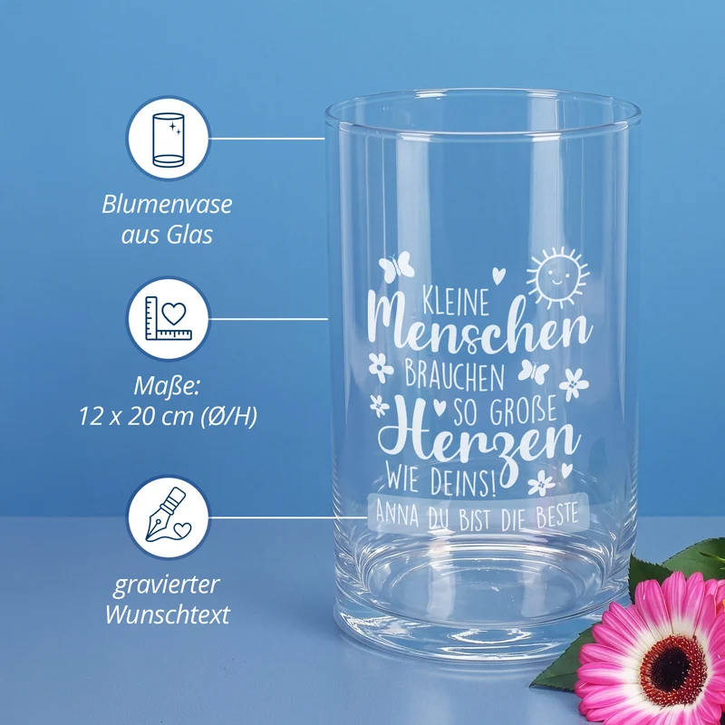 Glas Vase mit Gravur für Erzieherin | Personalisiertes Dankeschön Geschenk für Kita & Kindergarten