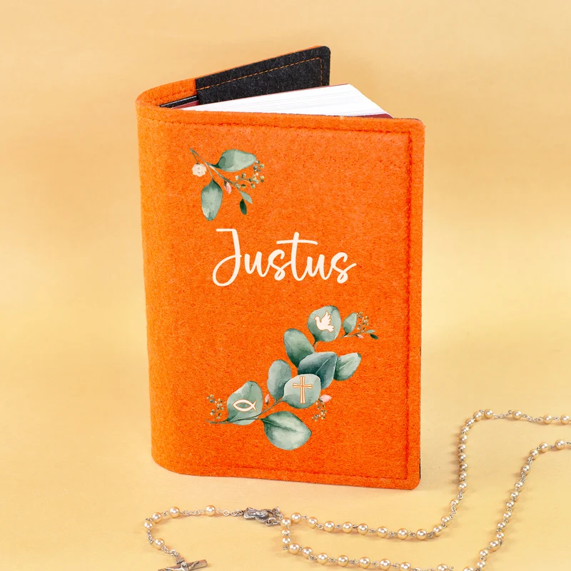 Buchhülle für Gotteslob mit Eukalyptus Motiv und Name | Personalisierte Schutzhülle für Gesangbuch
